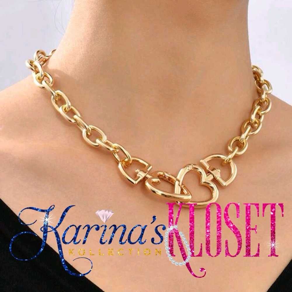 🎀 Gold Heart Lock Choker Necklace or Purse Chain, Adorable for an LV Lock